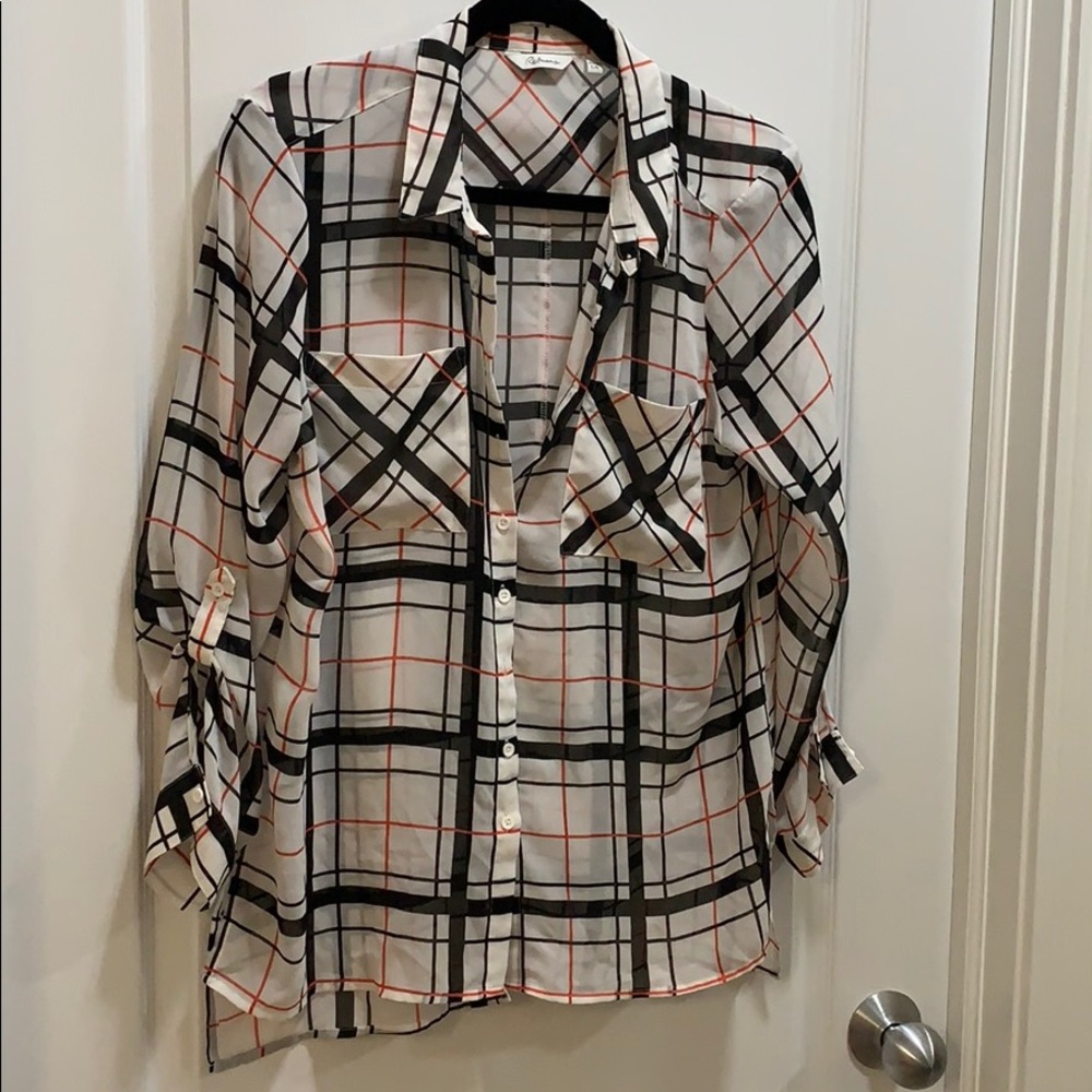 BOGO Reitmans Sheer Plaid Asymmetrical Top